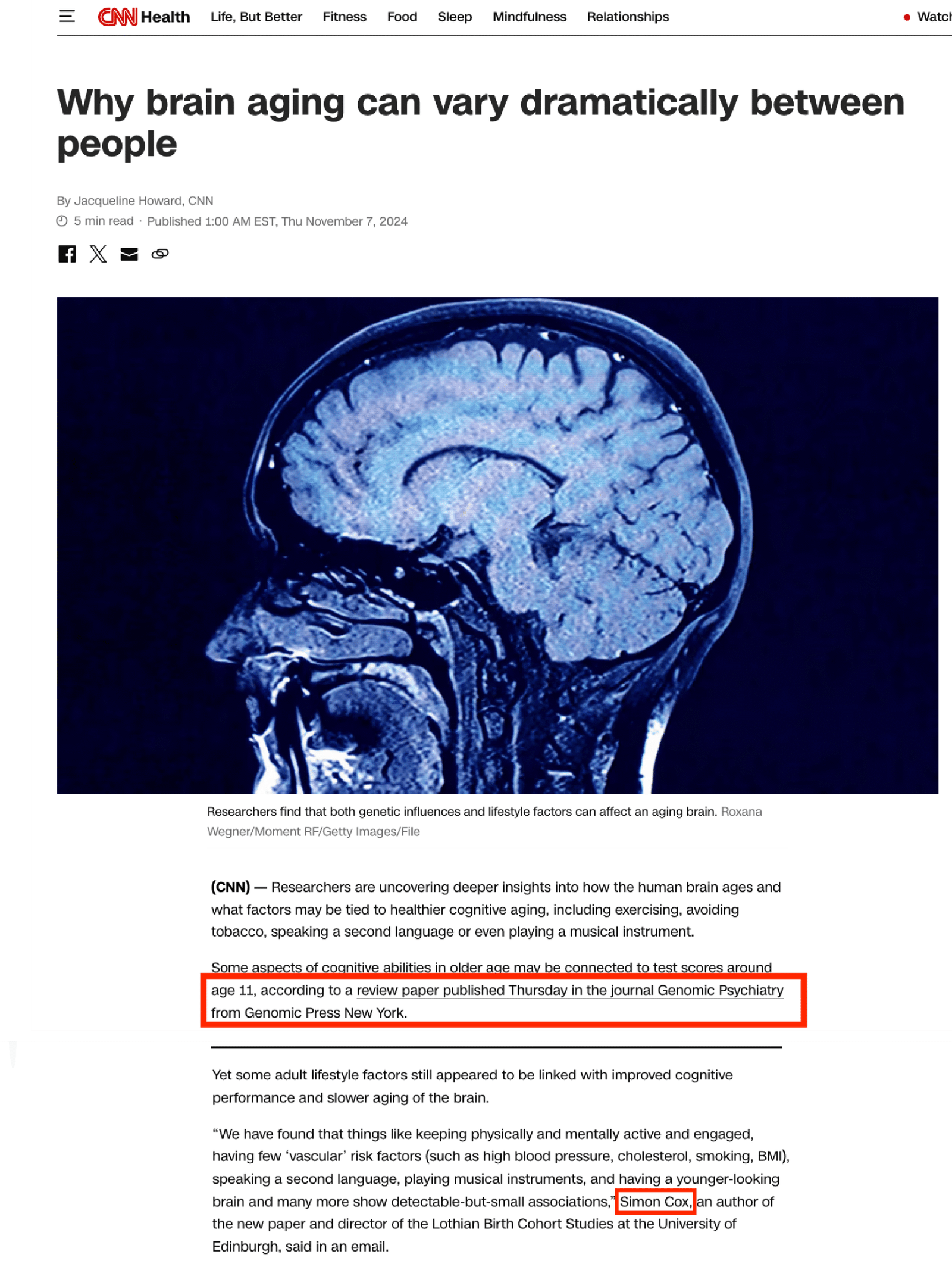 CNN featuring Brain Medicine research